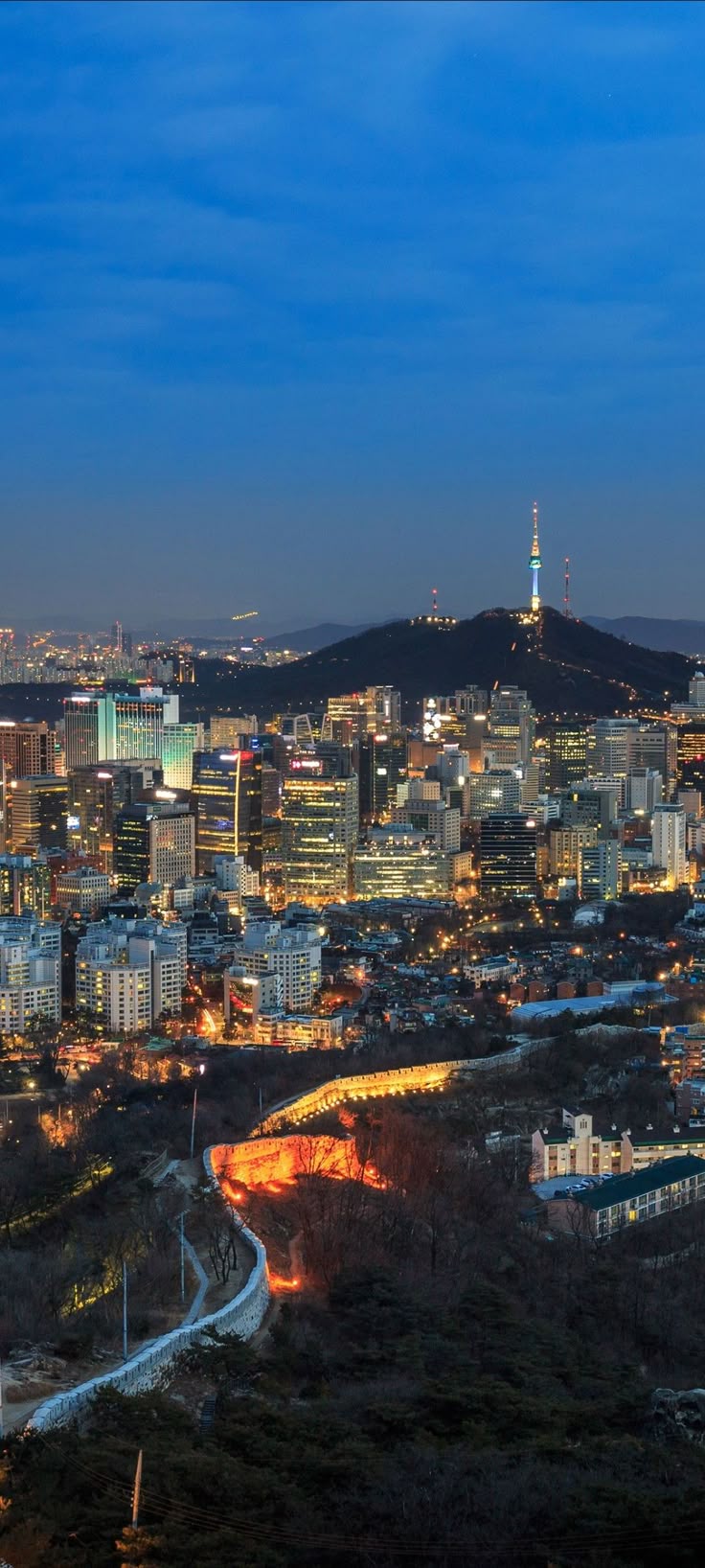Seoul skyline at dusk with N Seoul Tower in the background