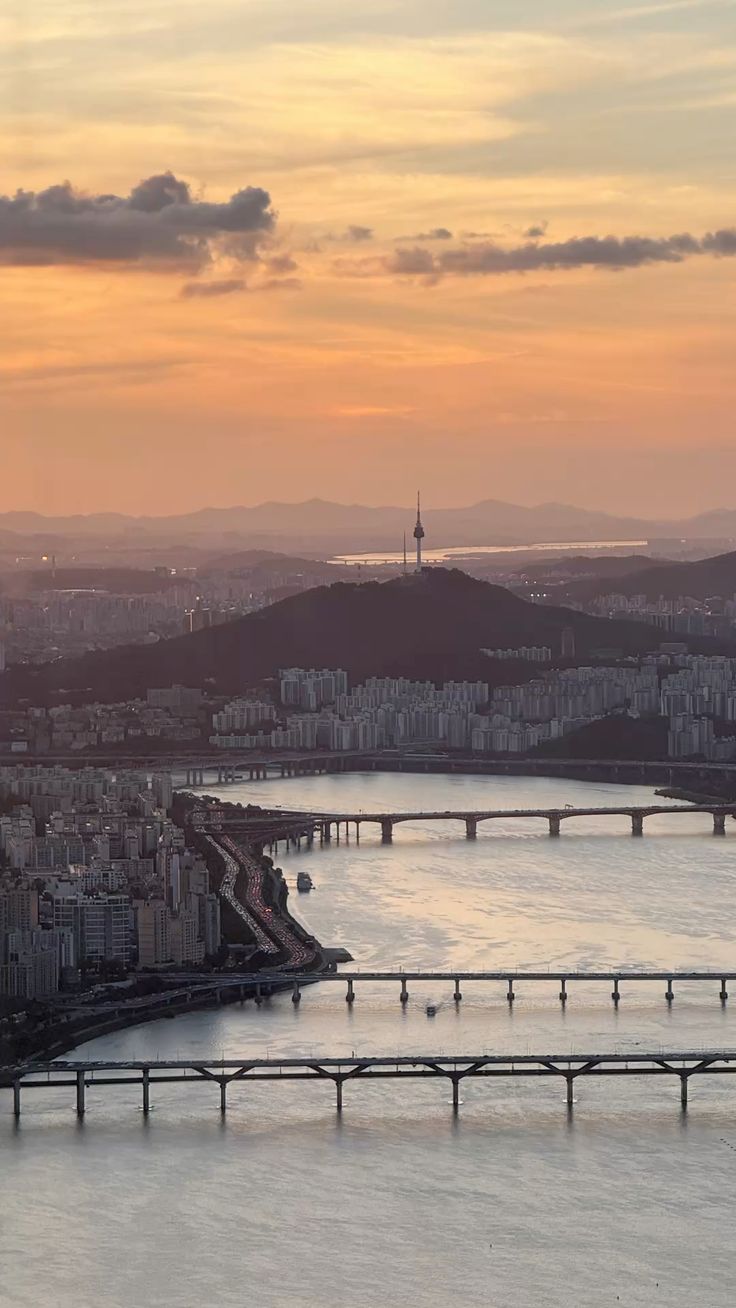 Seoul skyline at dusk with N Seoul Tower in the distance