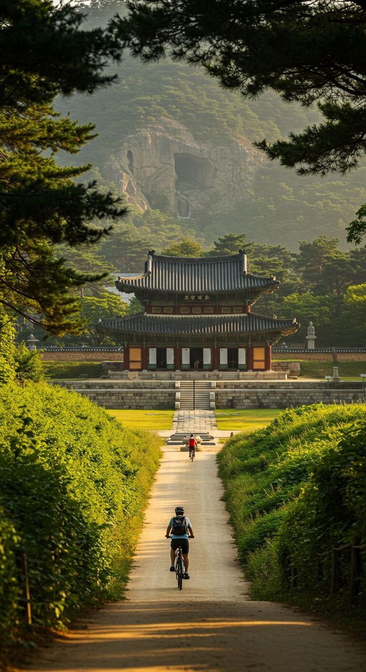 A traditional Korean palace pavilion framed by autumn trees in Seoul